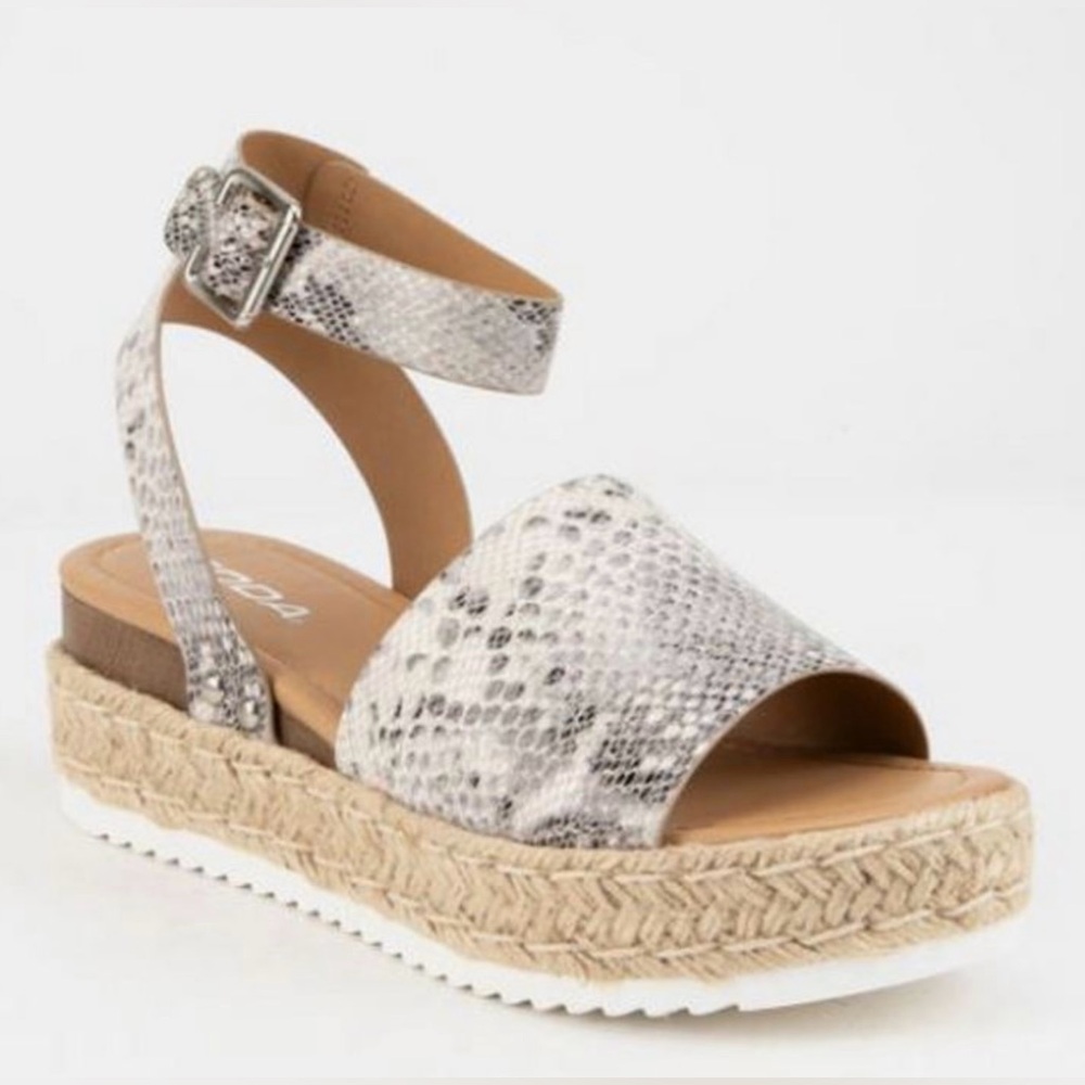 Soda Snakeskin Topic Platform Espadrille Wedge Sandal, Size 7.5 (Runs Big)